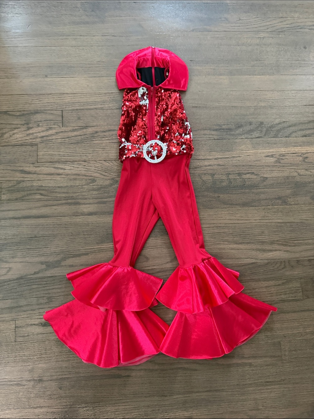 Weissman Red Sequin Ruffled Jumpsuit Costume